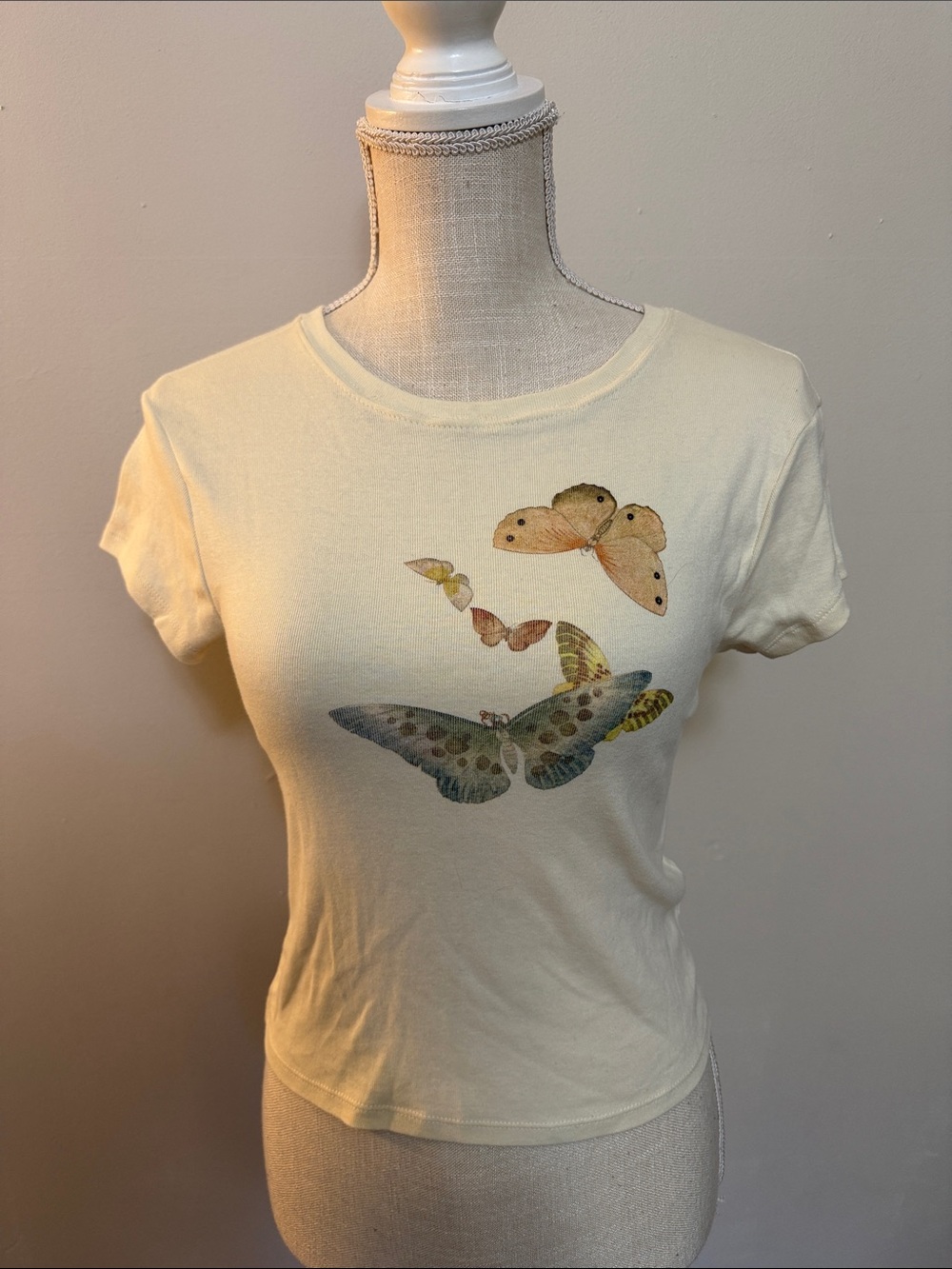 PacSun Cream Short Sleeve Tee with Butterfly Graphic